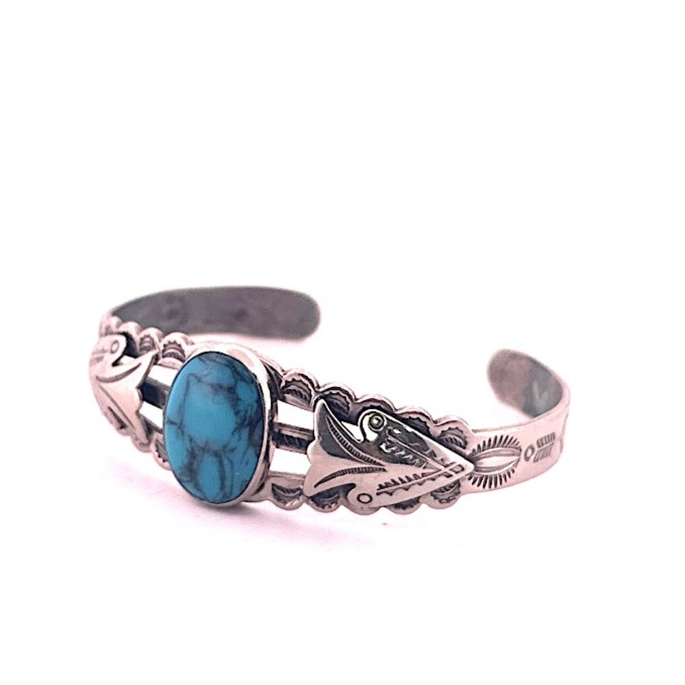 Bell Trading Post Nickel Sterling turquoise color stone cuff bracelet 10.6g